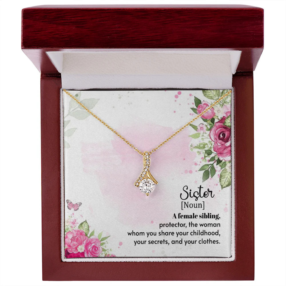 To My Sister A Female Sibling Ribbon Necklace Gold Tone Luxury Box